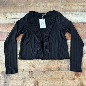 Monki Tonis Jersey ribbed knit cropped cardigan in black -XS